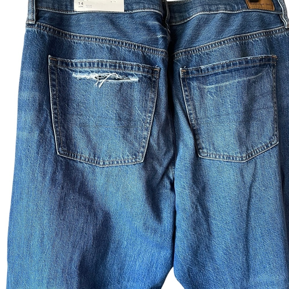 American Eagle NWT Women’s Ex-Boyfriend Jean Shadow Patched Blues Stigrid Sz 14 - Picture 7 of 8
